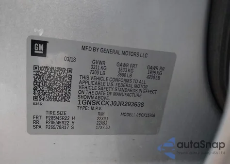 2018 Chevrolet Tahoe Premier from USA, damaged, VIN 1GNSKCKJ0JR293638